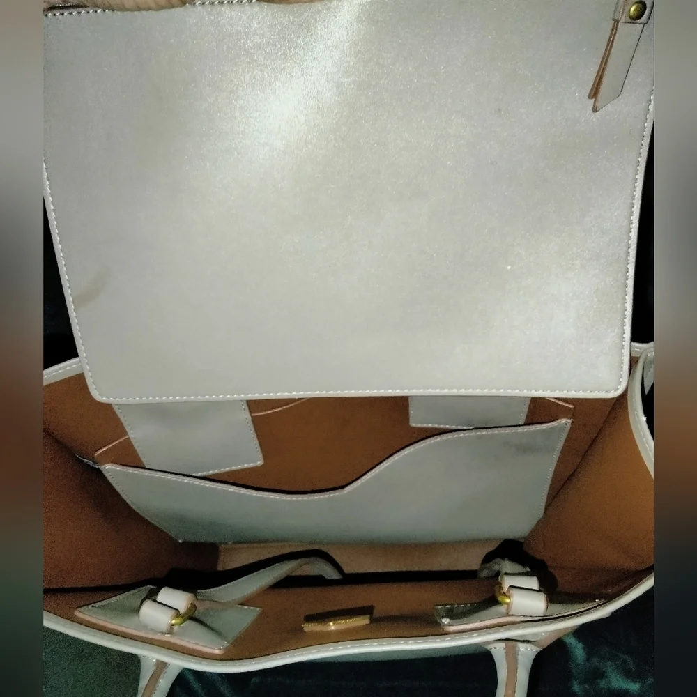 Anne Klein (Size Large) Gray Black Tassel Double Shoulder Strap & Hand Tote Bag